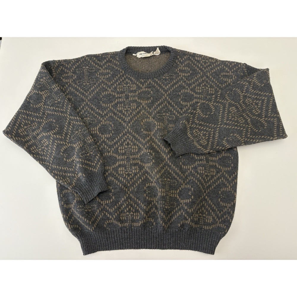 Vintage IDEA UOMO Italian Geometric Knit Sweater 50/L Brown Multi Wool Blend